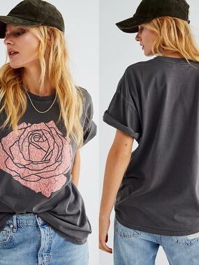 Free People - Rose Boyfriend Tee (Gray/Pink)